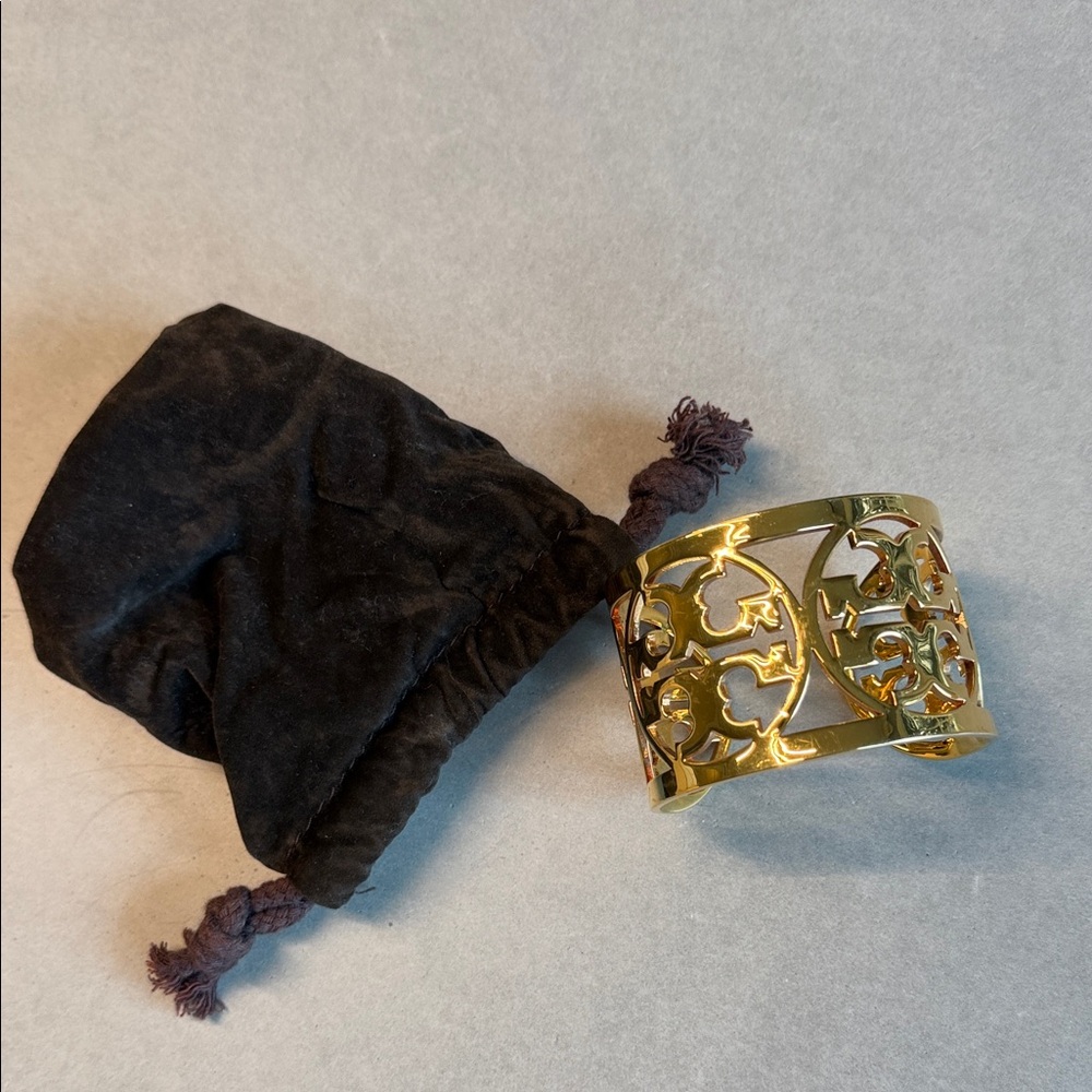 Tory Burch Gold Cuff Bracelet with Pouch
